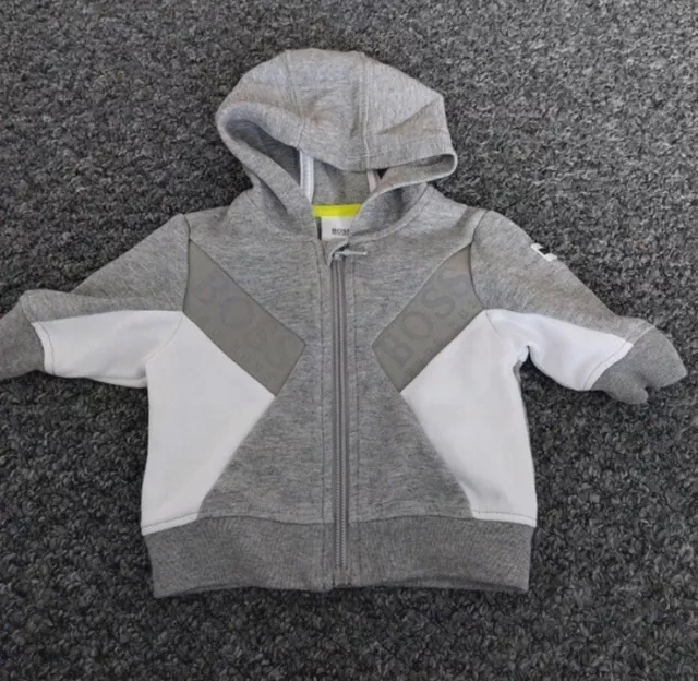 Hugo Boss Genuine Baby Boys Hoodie Zip Up Grey Cotton Jacket 3-6 M BRAND NEW