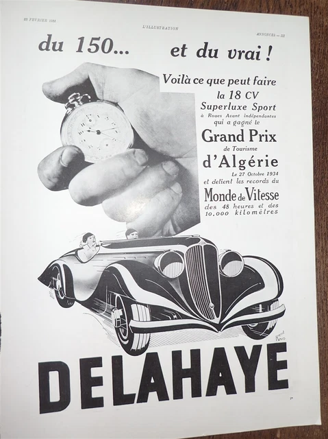 DELAHAYE 18 CV par René RAVO + CAFE DU BRESIL publicité papier ILLUSTRATION 1935