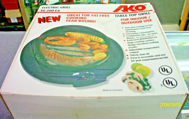 AKO Tabletop Indoor / Outdoor Electric Grill Non Stick TG200 Use Year  Round! NIB