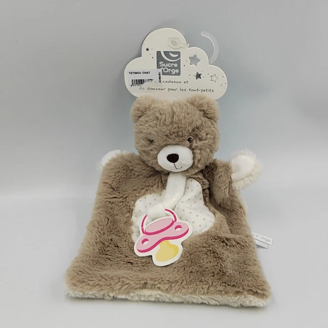 Doudou plat ours chat beige blanc étoiles SUCRE D'ORGE - 31271