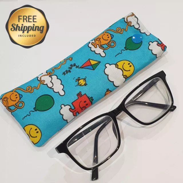handmade Mr Men In Clouds glasses case, fabric pouch, spectacles,gift, present