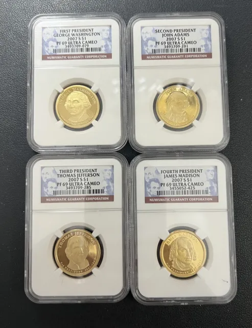 2007 S $1 Presidential Dollar Proof Set of 4 PF69 NGC Graded Ultra Cameo