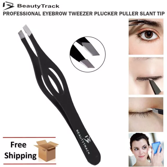 Professional Slanted Black Eyebrow Tweezers Hair Beauty Tweezer Gripped
