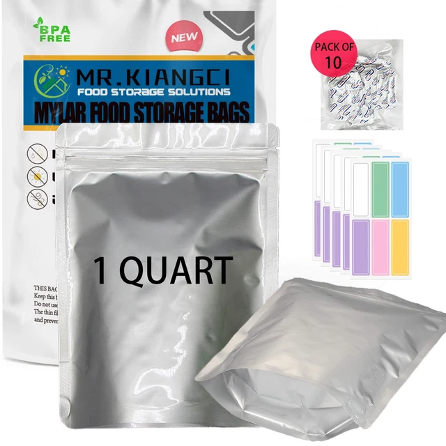 60 Mylar Bags for Food Storage w/Oxygen Absorbers - 5 mil, 7"x10" Stand-Up Pouch