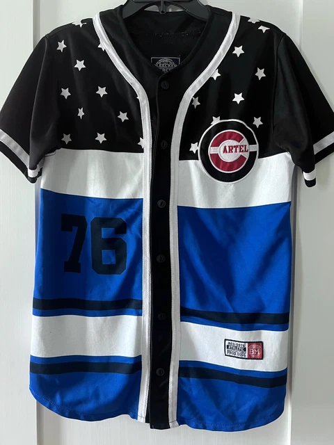 Mens Baseball Jersey Shirt Stars 76 Patriotic Cartel Striped Small Button