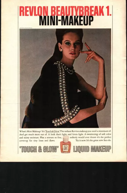 1967 Revlon Radiant Beautybreak 1 Touch & Glow Liquid Makeup Full Page Print Ad