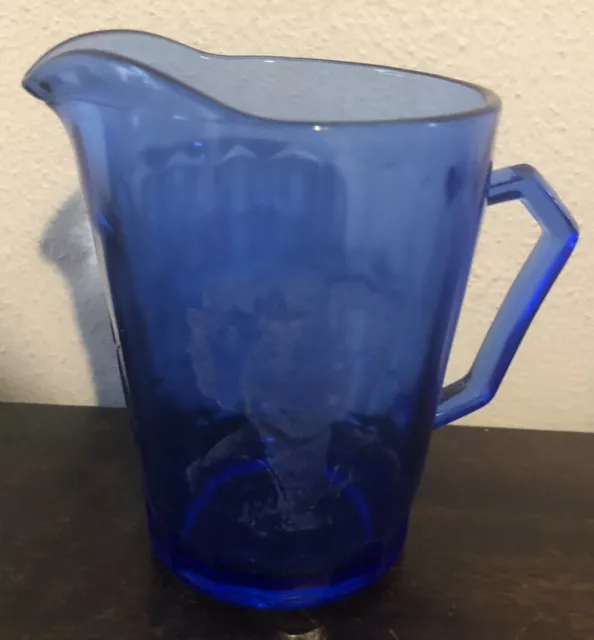 Vintage Shirley Temple Cobalt Blue Depression Glass Pitcher Cup Collectible