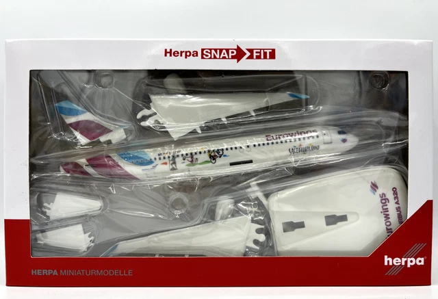 Herpa Airbus A319 Eurowings – Modèle Snap-fit 1/200, Miniature Collection Avec Support, Plastique