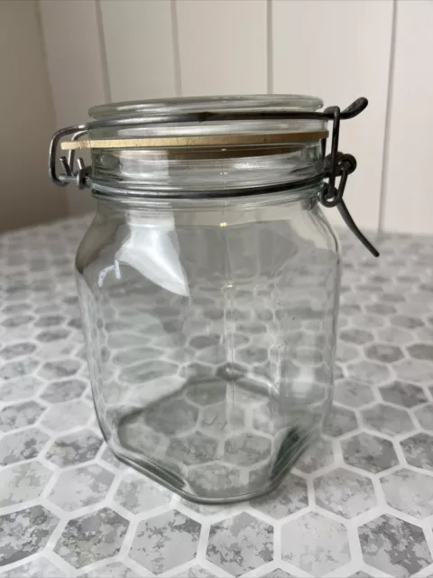 VINTAGE GLASS STORAGE JAR WITH LID ALMENTI VETRI Di FIDENZA ITALY 1 Liter Clear