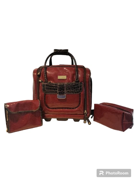 Samantha Brown Crocodile Embossed 16" Rolling Carry-on Underseat Bag Set Maroon