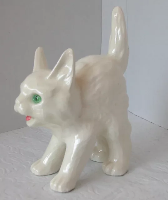 Antique German Porcelain White Scaredy/Scared Cat Kitten Figurine