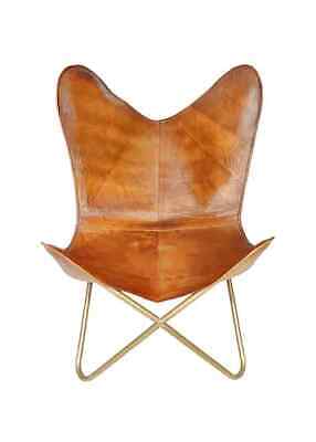 Vintage Leather Handmade Butterfly Chair Seat Folding Accent Modern Sling Lounge