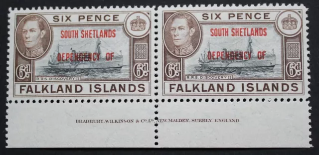 Falkland Islands Deps/South Shetlands 1944 Six Pence Imprint pair SG D6 u/mint