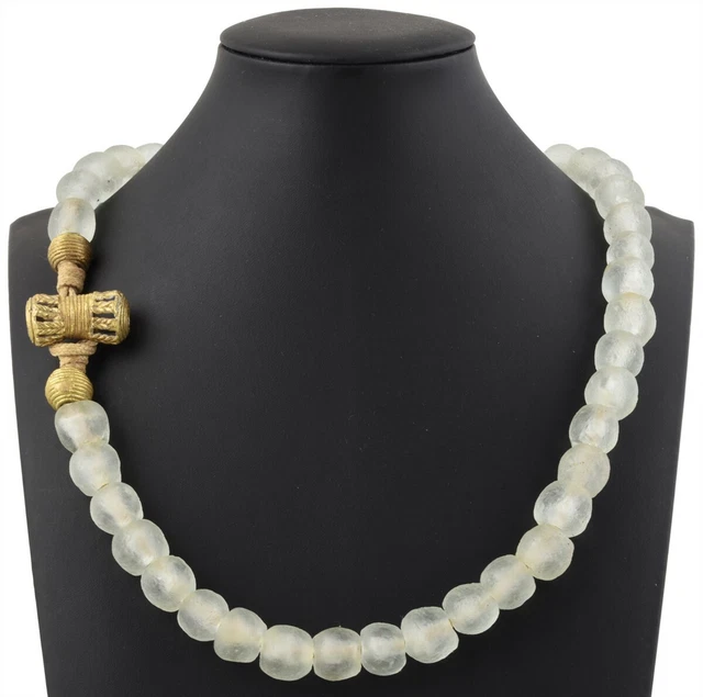 African recycled glass beads necklace handmade Krobo brass Ashanti Ghana jewelry