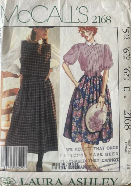 Vintage McCall’s Laura Ashley Designer Blouse/Vest/Skirt Pattern 2168 Size 14