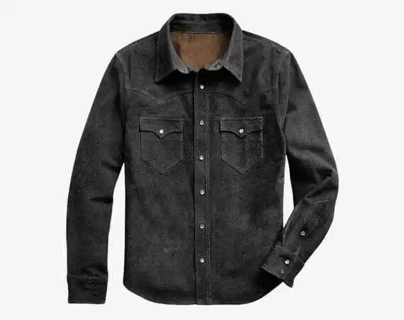 Men's 100% Real Goat Suede Leather Trucker Jacket Premium Shirt Western Wear