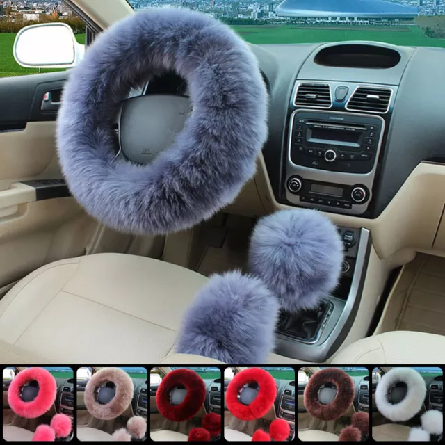 Fluffy Faux Fur 15'' Car Steering Wheel Cover Furry Hand Brake Cover Universal