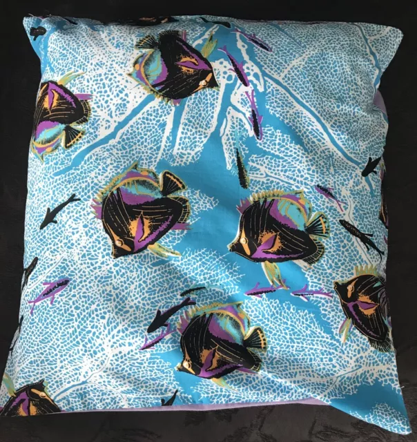 Multi fish on fabric cushion new 17in x 17in  with lilac backing handmade