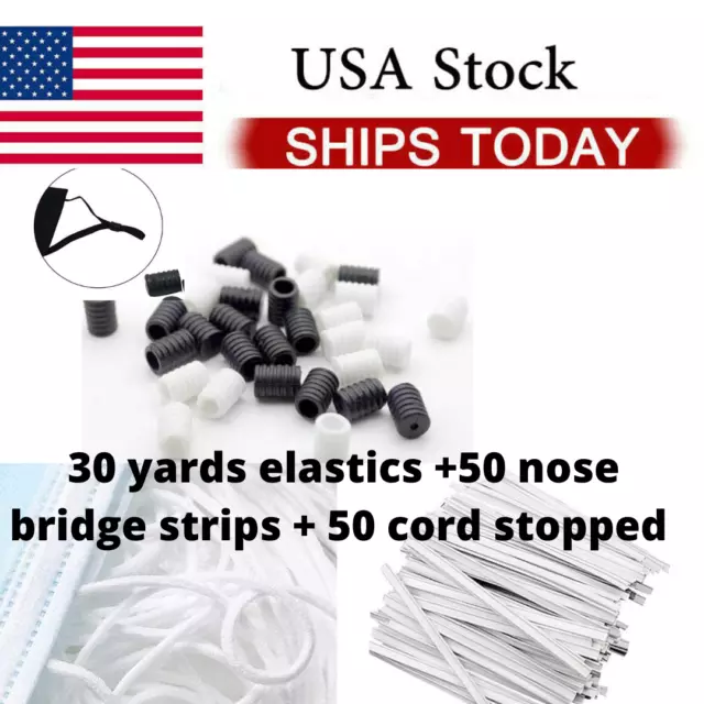 1/8" Elastic Band, Nose Bridge Strips and Cord Stoppers for Mask Crafts DIY