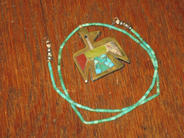 c1930 DEPRESSION ERA SANTO DOMINGO PUEBLO THUNDERBIRD NECKLACE NATIVE AMERICAN