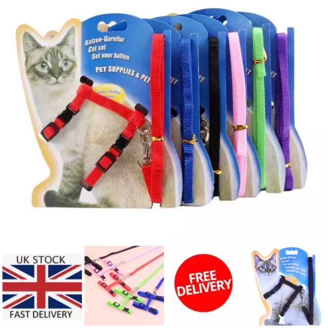 Cat Adjustable Nylon Chest Harness Pet Collar With Leash Kitten Lead Anti Escape