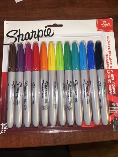 SHARPIE Fine Point Permanent Markers 12 Ct Assorted Bold Colors New 