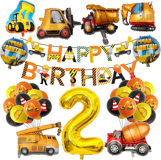 Baustellen Geburtstagsdeko Set - Mit Bagger Luftballons & Banner | Für Kindergeburtstage