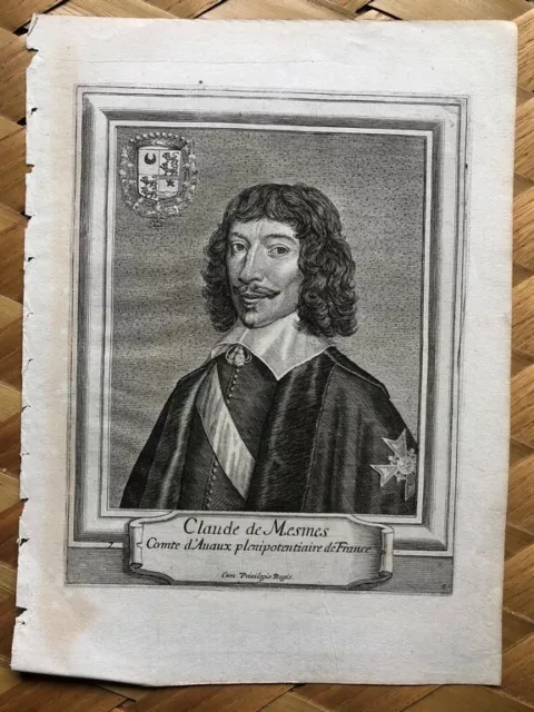 Gravure XVIIème - Portrait de Claude de Mesmes