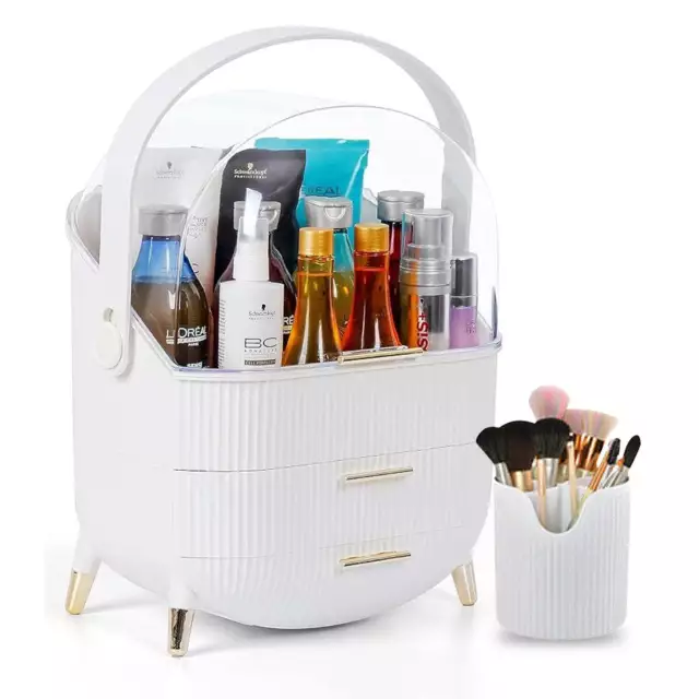 Portable Cosmetic Makeup Storage Organiser Jewellery Box With Brush Holder