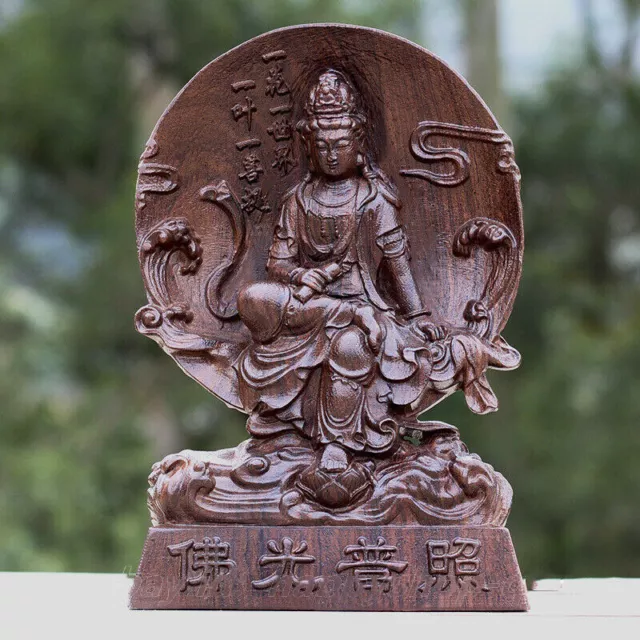 Chinese Kuan Yin Wood Carved Buddhism Water Moon Kwanyin Guan Yin Statue Crafts