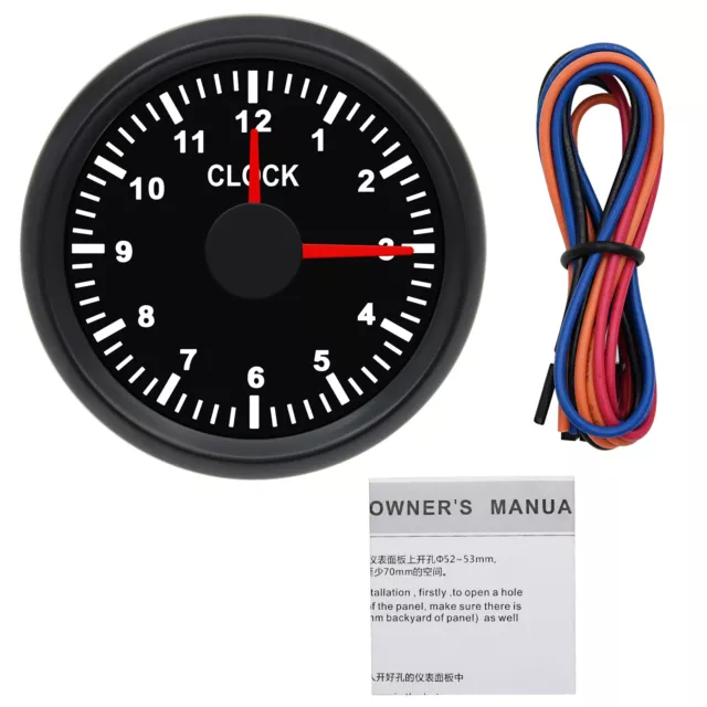 52mm Uhrzeig Tachometer Anzeige LED Hintergrundbeleuchtung 0~12H Stunden Uhr