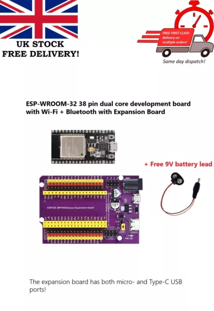 ESP32 WROOM-32 38 pins Dual Core WLAN WiFi Bluetooth with expansion board