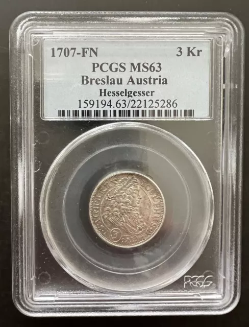 Austria Breslau  3 Kr  1707  Ngc Ms 63 Rare