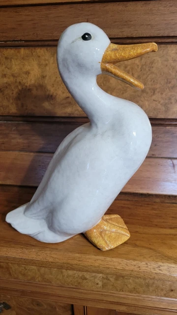 Vtg ITALIAN Hand Painted DUCK  Figural Sculpture Glazed Terra Cotta 10" Long