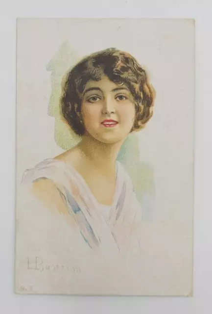 cartolina originale illustrata volto di donna illustratore Basorini