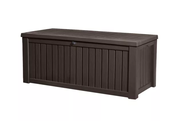 Keter Jumbo XXL Kissenbox, Sitzbank Holzoptik Wasserdicht Auflagenbox Gartenbox 2