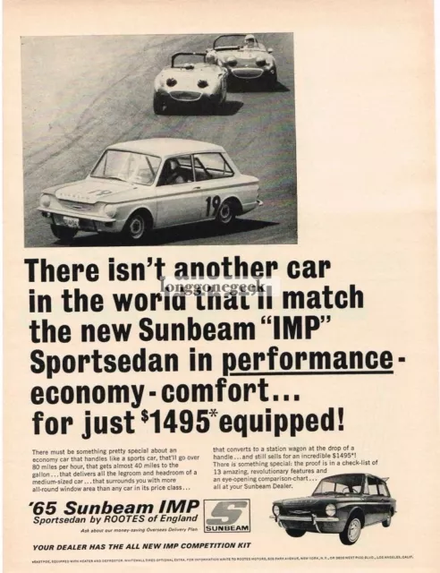 1965 Sunbeam Imp Sportsedan on race track Vintage Ad