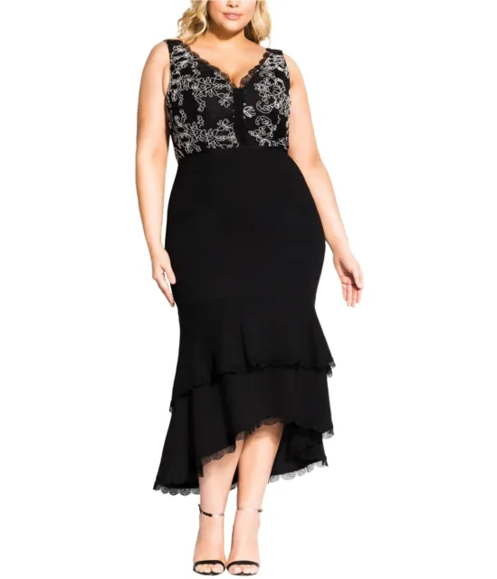 City Chic Womens Lace Cocktail High-Low Dress, Black, M/18W