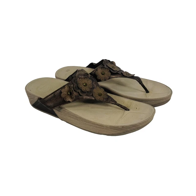 FitFlop Lulu Flower Women's Wedge Sandals Flip Flops Shoes Size 11 Brown