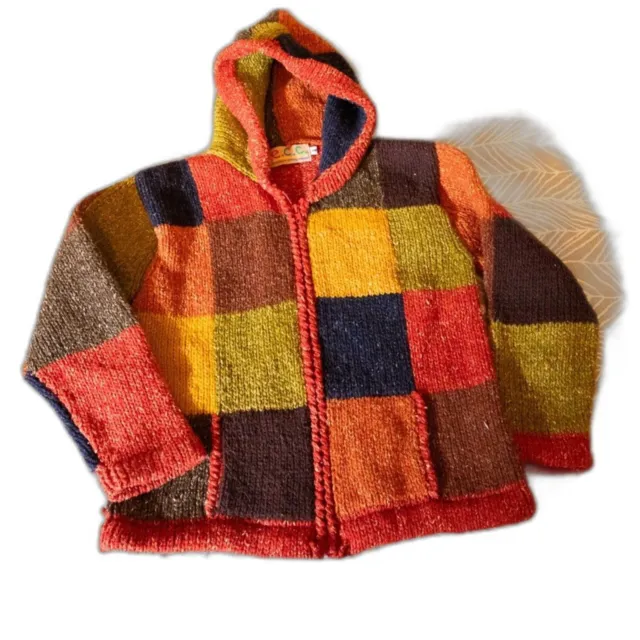 Handmade Childs Wool Sweater patches with hood. Beautiful fall colors.