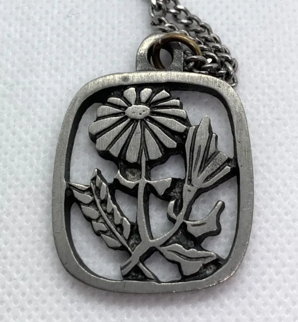 VTG Swedish Modernist Flower Pendant - Necklace -Pewter