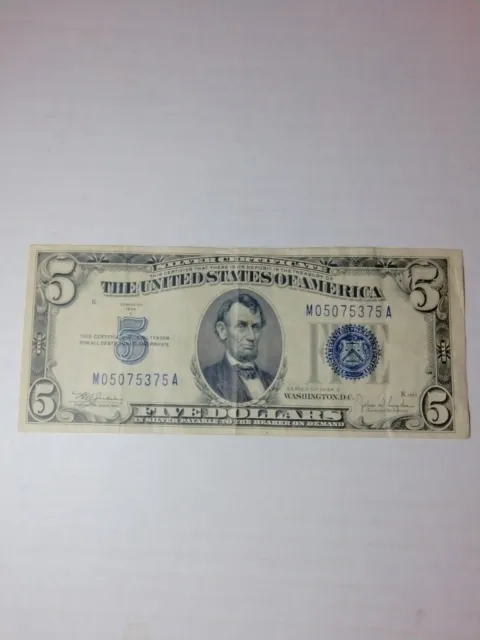 1934 C Five Dollar Bill $5 Silver Certificate Note