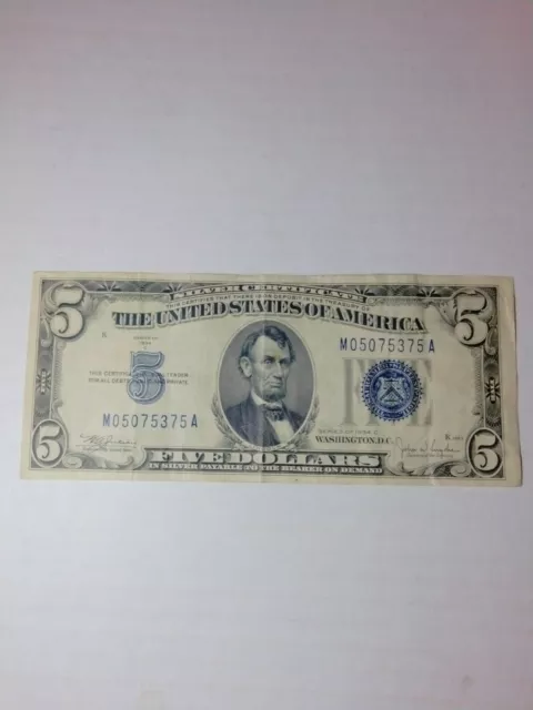 1934 C Five Dollar Bill $5 Silver Certificate Note