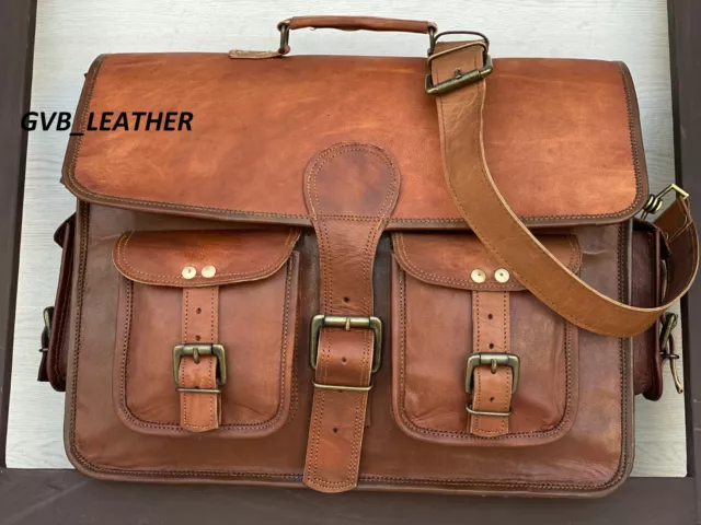 Hombres Real Cuero Italiano Vintage Marrón Bandolera Bolsa para Portátil Maletín