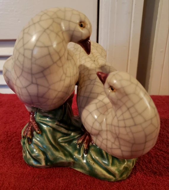 Antique Chinese Crackle Glazed Porcelain Doves