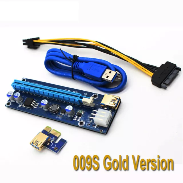 Gold USB 3.0 PCI-E Express 1x To 16x Extender Riser Card Adapter Power 24pin ATX