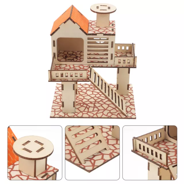 Wooden Hamster House Animal Hideout Castle Double Deck Villa with Climbing
