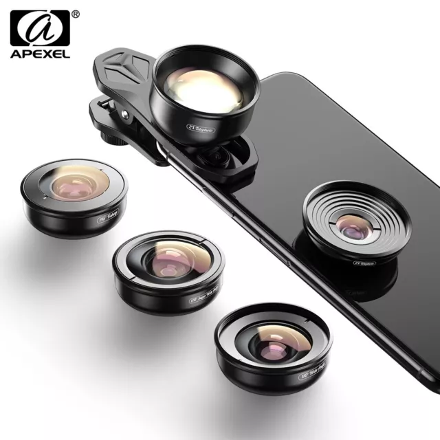 APEXEL 5-in-1 Phone Camera Lens Kit Macro Lens fisheye for iphone Samsung