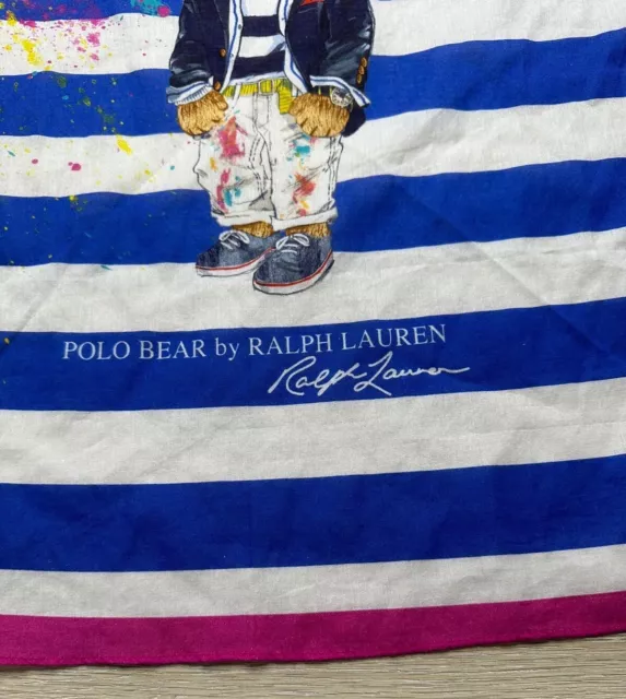 POLO RALPH LAUREN Womens BEAR Scarf Paint Splatter Striped Print COLORFUL 22*22 3