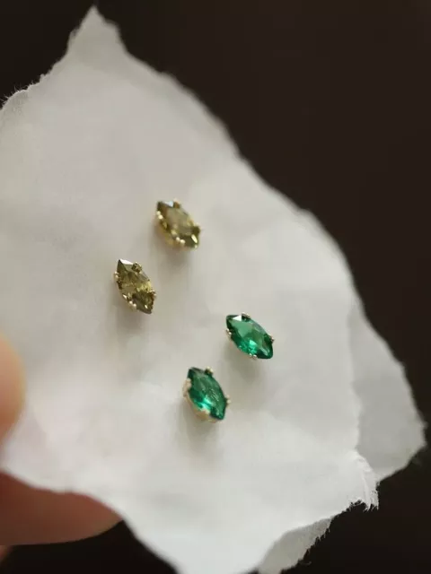 9ct Solid Gold Petite Oval Gem Stud Earrings -  dainty, elegant, 9K Au375, green